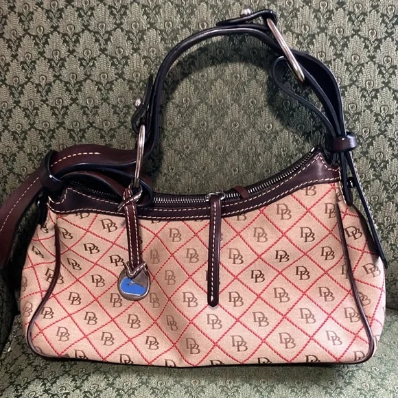 Dooney & Bourke Shoulder Vintage Bag Leather Canvas Taupe Brown Signature Duck - Picture 2 of 9